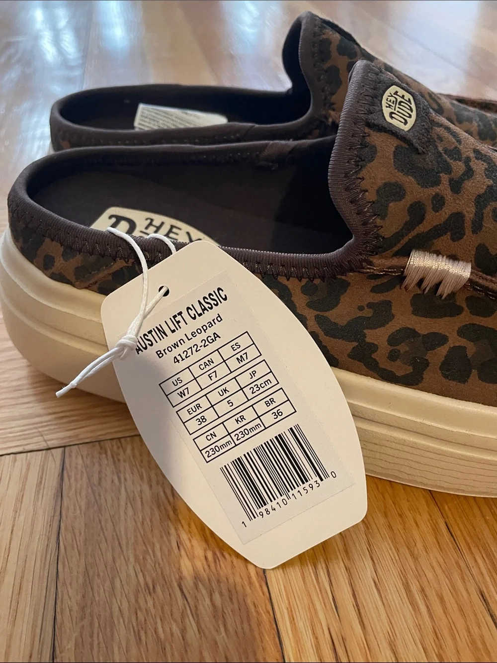 Hey Dude Leopard Print Slip-On Loafers in Brown and Black - Picture 2 of 3